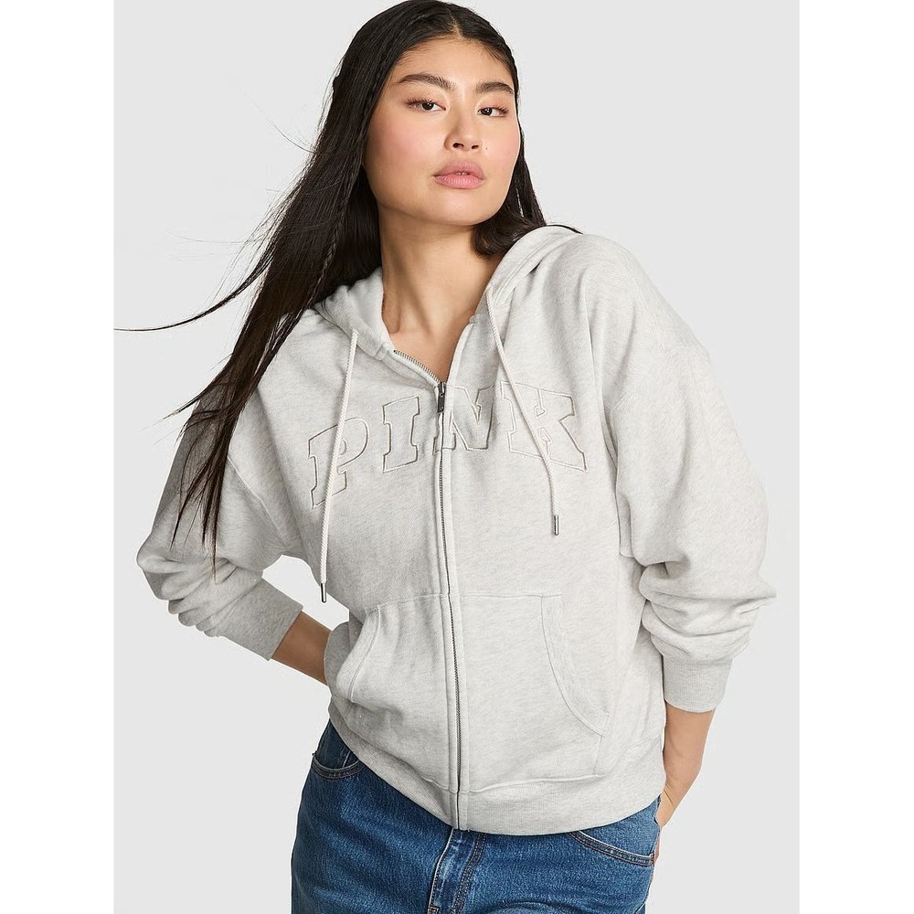 Victoria's Secret PINK Buy Campus Fleece Zip Hoodie Heather Gray M New With Tags